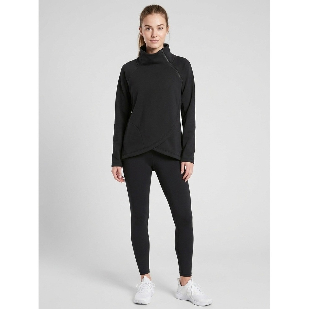 Athleta Womens Asymmetric Quarter Zip Tulip Hem Fleece Sweatshirt Black S 78387